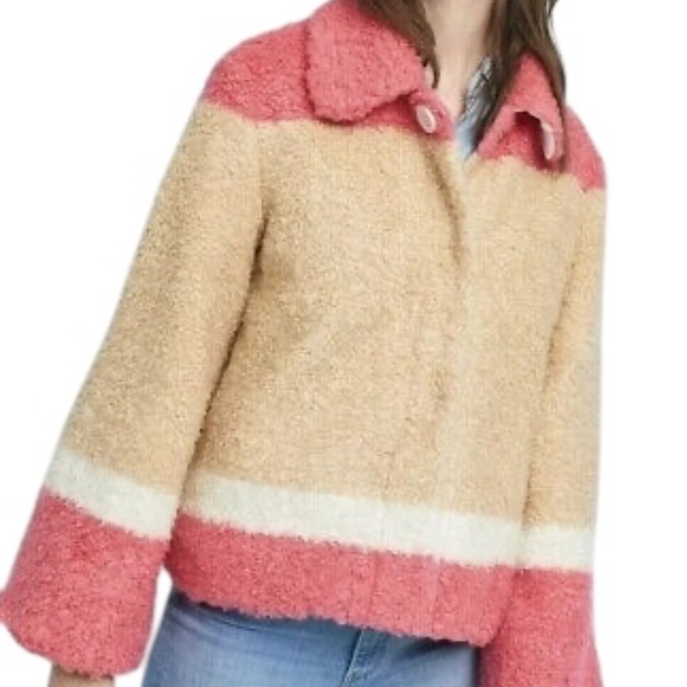By Anthropologie Color Block Sherpa Jacket. Multicolor. Medium - Picture 1 of 11